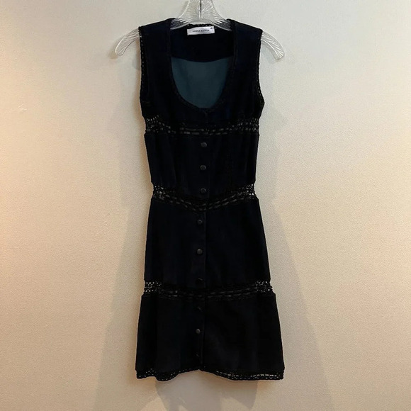 Magda Butrym Oakland Blue Suede Crochet Embroidered Lace Designer Mini Dress 34 - Picture 5 of 14